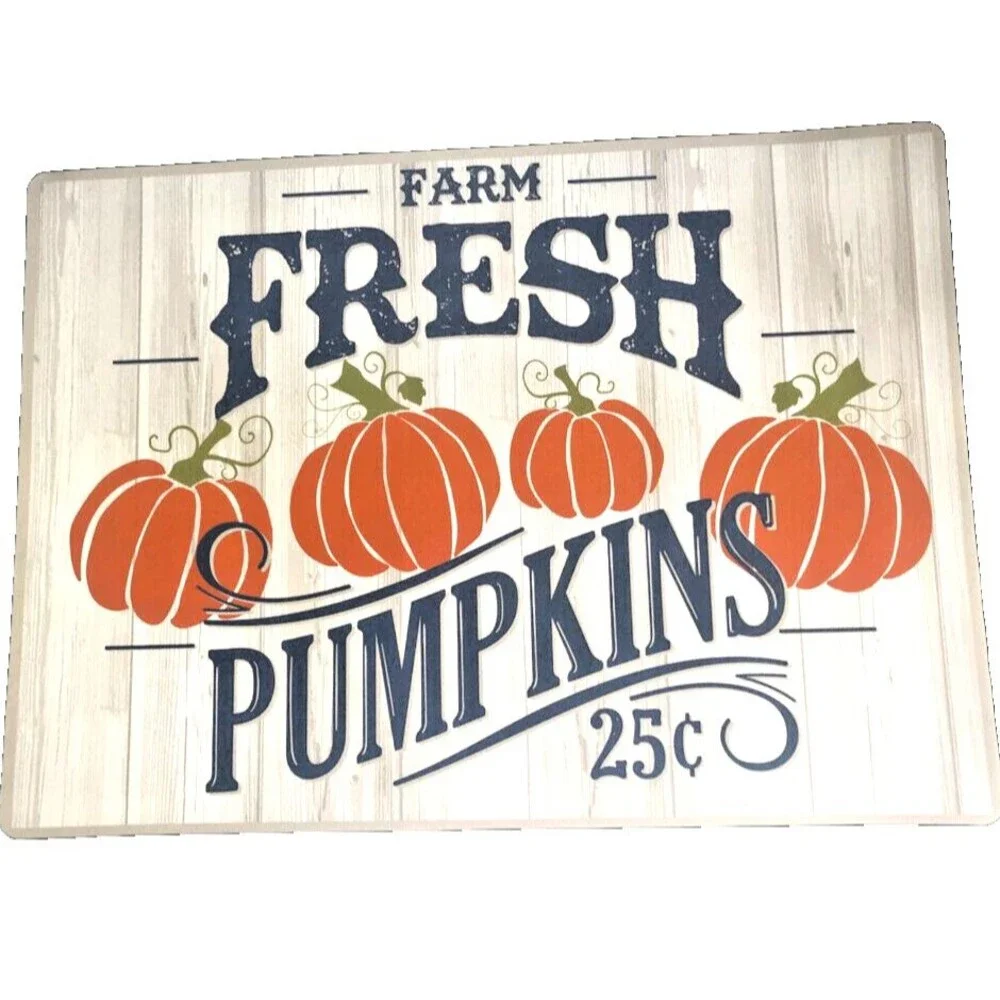 Thanksgiving Placemats Farm Fresh Pumpkins Autumn Fall Vinyl Foam Back Set of 4